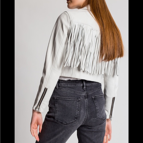 All Saints Elora Leather Fringed Biker Jacket - Picture 10 of 12